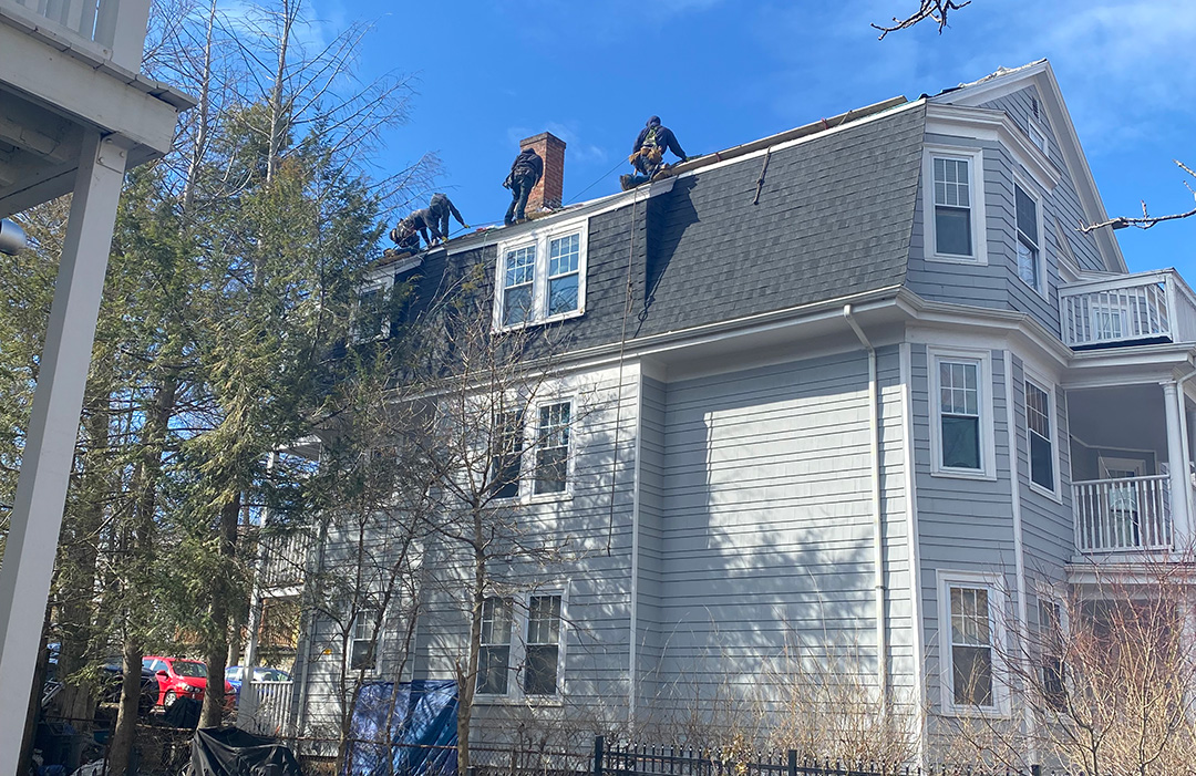 Roofing services on jobsite